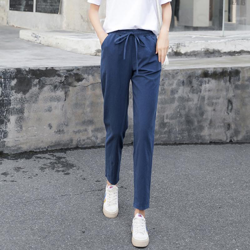 Spodnie bawełniane 9-kolorowe, długość 9/10, wiosna-lato, slim, proste, luźne, casualowe, damskie, jednokolorowe, haremki