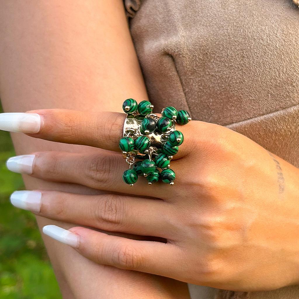 KunJoe Anneau Ouvert en Perles de Pierre Naturelle Colorées Bohémiennes pour Femmes Bague Large Épaisse à Imitation de Perle Accessoires Y2K