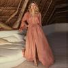 Summer Dresses for Women Casual Maxi Flowy Beach Cover Up Dress V Neck Button Drawstring Short Sleeve Dress