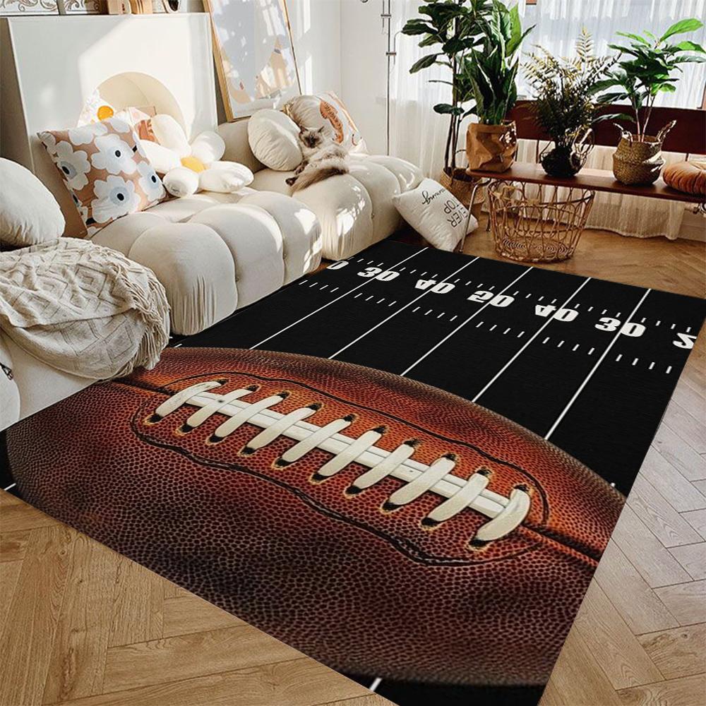 Boys Football Bedroom Accent Rug Rugby Large Area Rug for Dining Room Non-Slip Soft Washable Sport Floor Carpet for Boys Teens