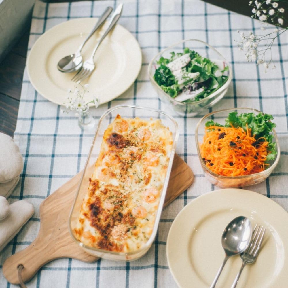 Hario Stackable Glass Container Mini Square Set of 5 Heat-Resistant + Bowl, (KSTL-3508-OW)