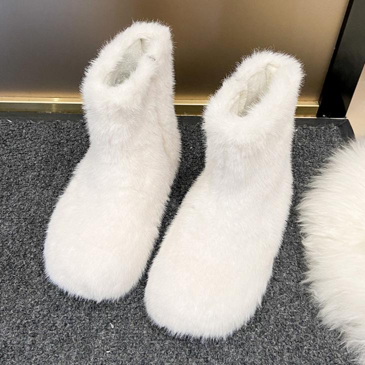 Winter Fur Flats Ankle Snow Boots Plush Warm Shoes Fashion 2025 Trend Designer New Walking Cozy Goth Chelsea Casual Botas Mujer