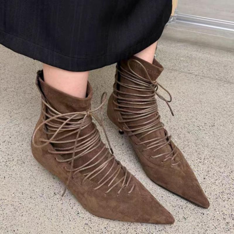 Designer Women Ankle Boots Suede Pointed Toe Low Heels Shoes Fashion Pumps  Winter New Woman Heeled Short Chelsea Botas