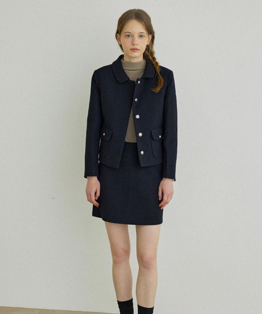 Aejeuipeu Ferry Tweed Skirt (Navy)
