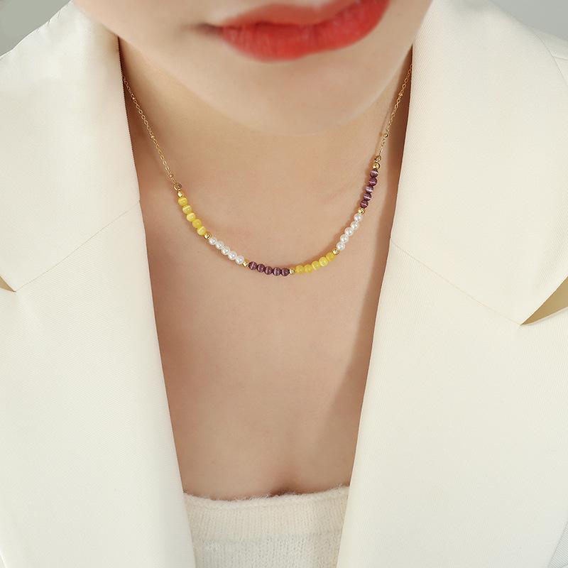 Elegant French Cat s Eye & Imitation Pearl Necklace – Trendy Cross-border Jewelry Accessory