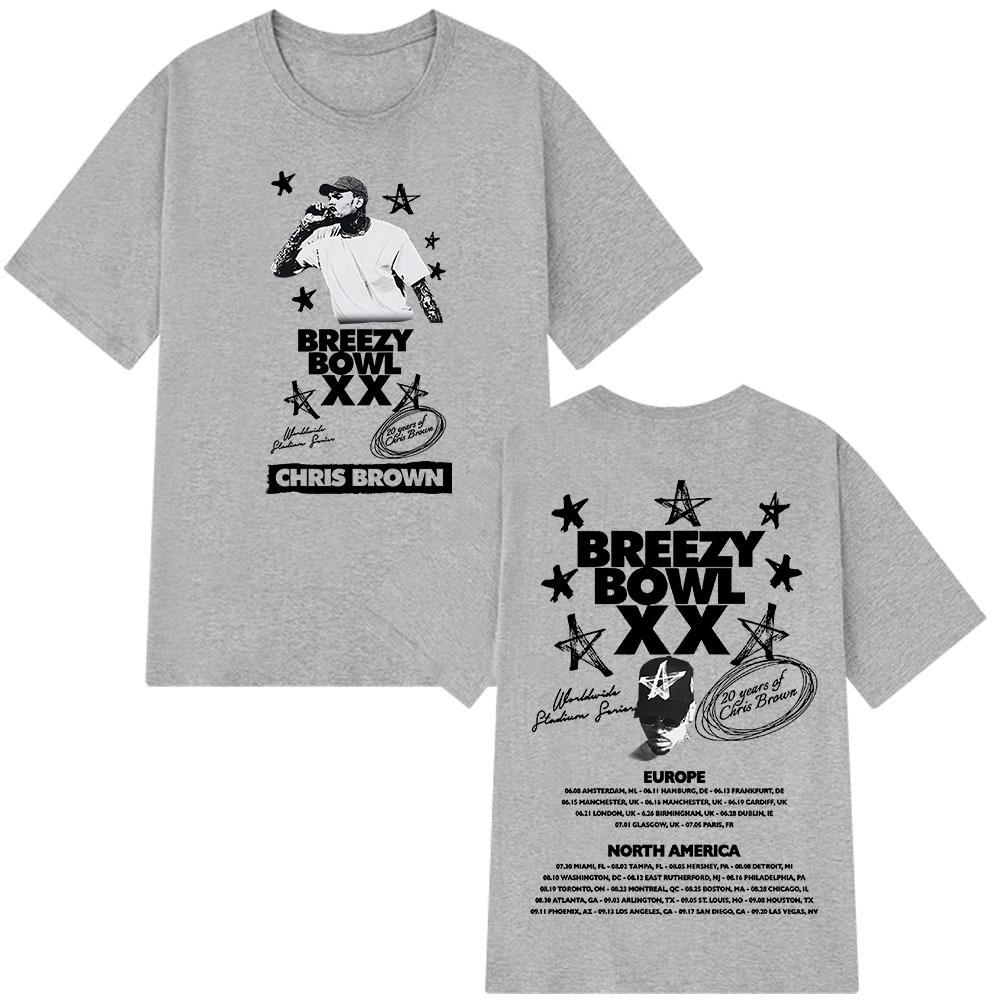 Rapper Chris Brown Breezy Bowl XX 2025 Tour Merch T-shirt Men Women Fashion Hip Hop T Shirt Oversized Cotton Casual T-shirts Top