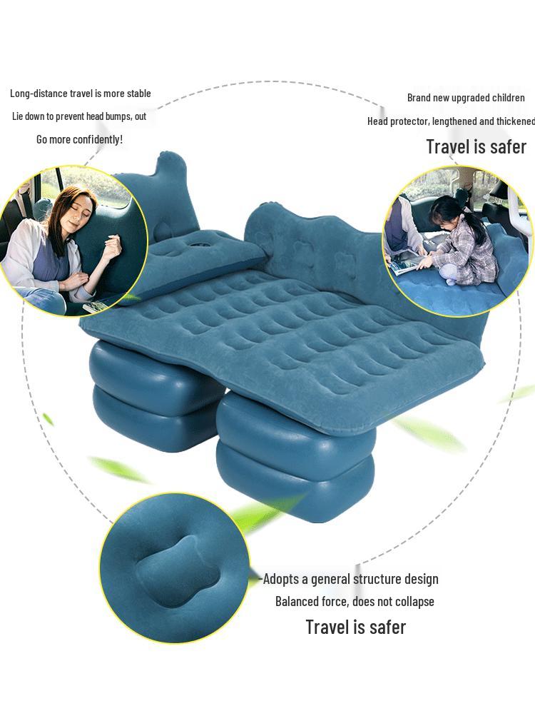 Universal Inflatable Car Bed - Rear Seat Flocking Sleep Pad with Cartoon Design