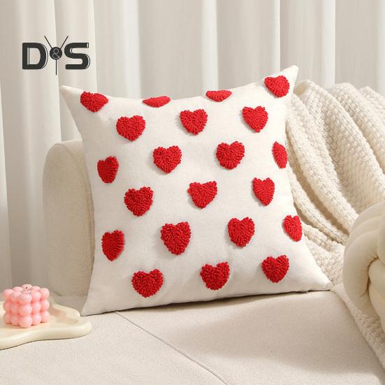 Valentines Day Throw Pillowcase 3D Heart Embroidery Short Plush Luster 45*45cm Hidden Zipper Closure Pillow Cover Bedroom Living Room Sofa Decoration
