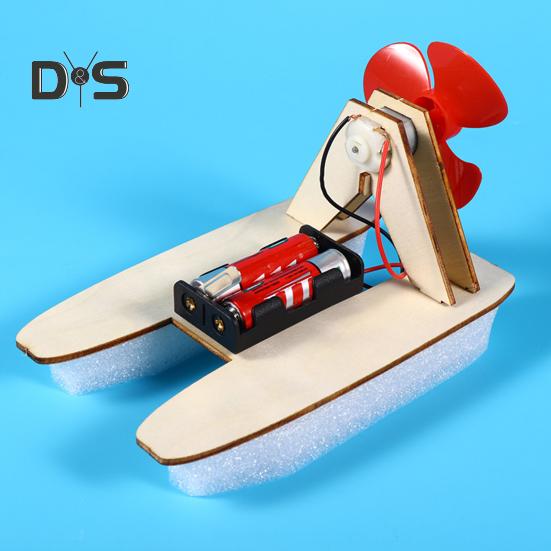 1 Set DIY Wind Powered Boat Model Kit Handmade Wooden Puzzle Hovership Building Crafts Kids STEM Educational Physics Science Experiment Toy