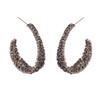 1PAIR French High-end Hollow Full Diamond Retro Earrings Design Sense Personality Temperament Geometric C-shaped Earrings