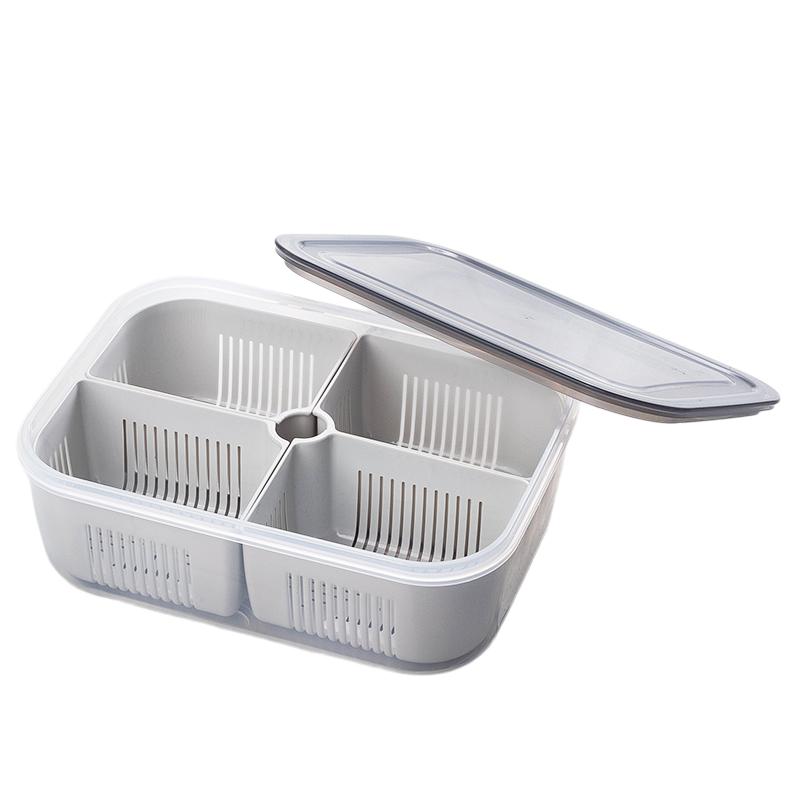 Kitchen Fridge Organizer Microwave Oven Safe Crisper Drain Box PP Plastic 1.4L Food Storage Meal Prep Containers Removable