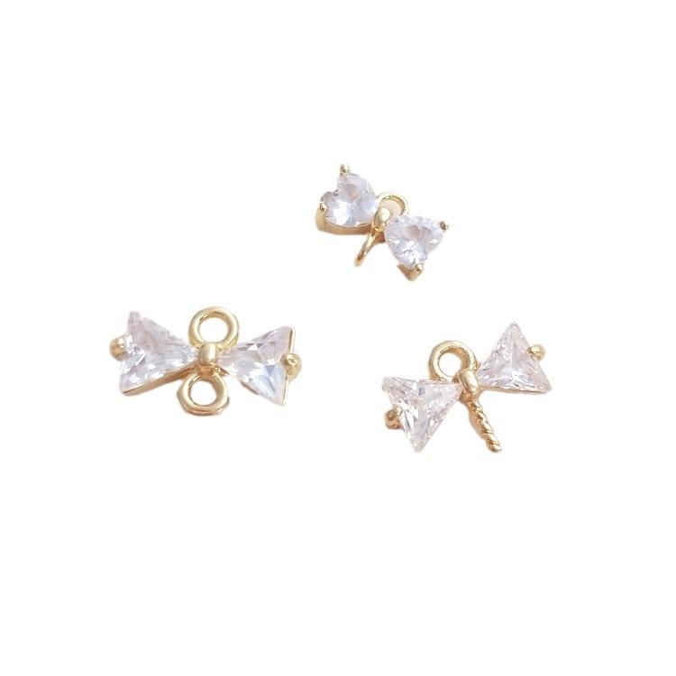 Gold-filled Zirconia Bowknot Bead Pin Pendant with Double-holed Bowtie Charm