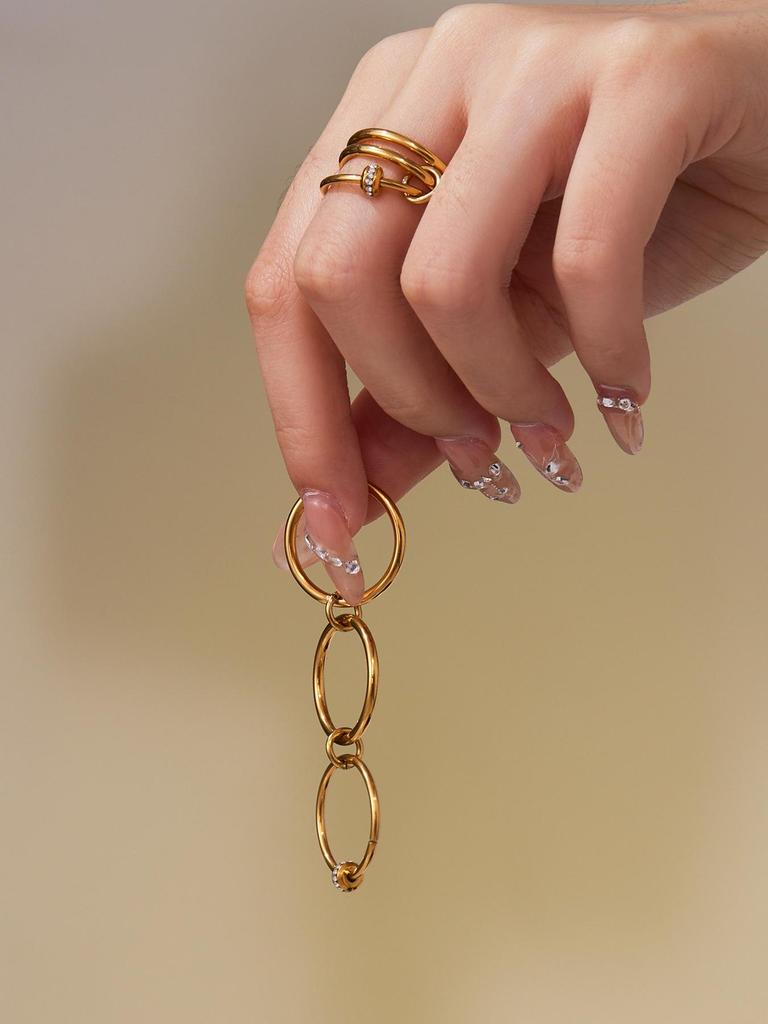 Oumeka Super Flash Zircon Pinky Ring Set: 18k Gold-Plated Small Diamond Stainless Steel Trio Jewelry