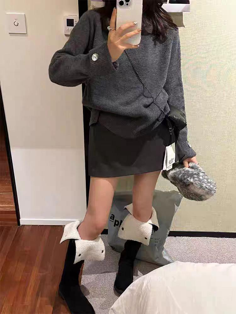 

Women s High Waist Brown Wool A-Line Skirt - Autumn/Winter Retro, Anti-Exposure, Hip-Hugging Style M [100-115] темно-серого