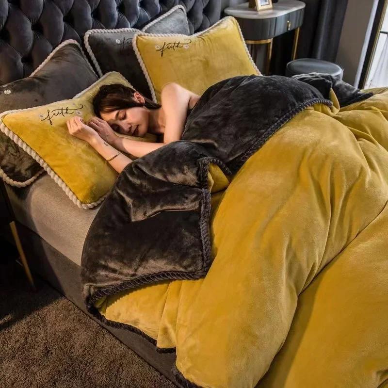 Winter Milk Velvet Bedding Set Warm Thicken Plush Quilt Cover Bed Sheet Pillowcase Double Bed Twin Queen King Duvet Cover Set