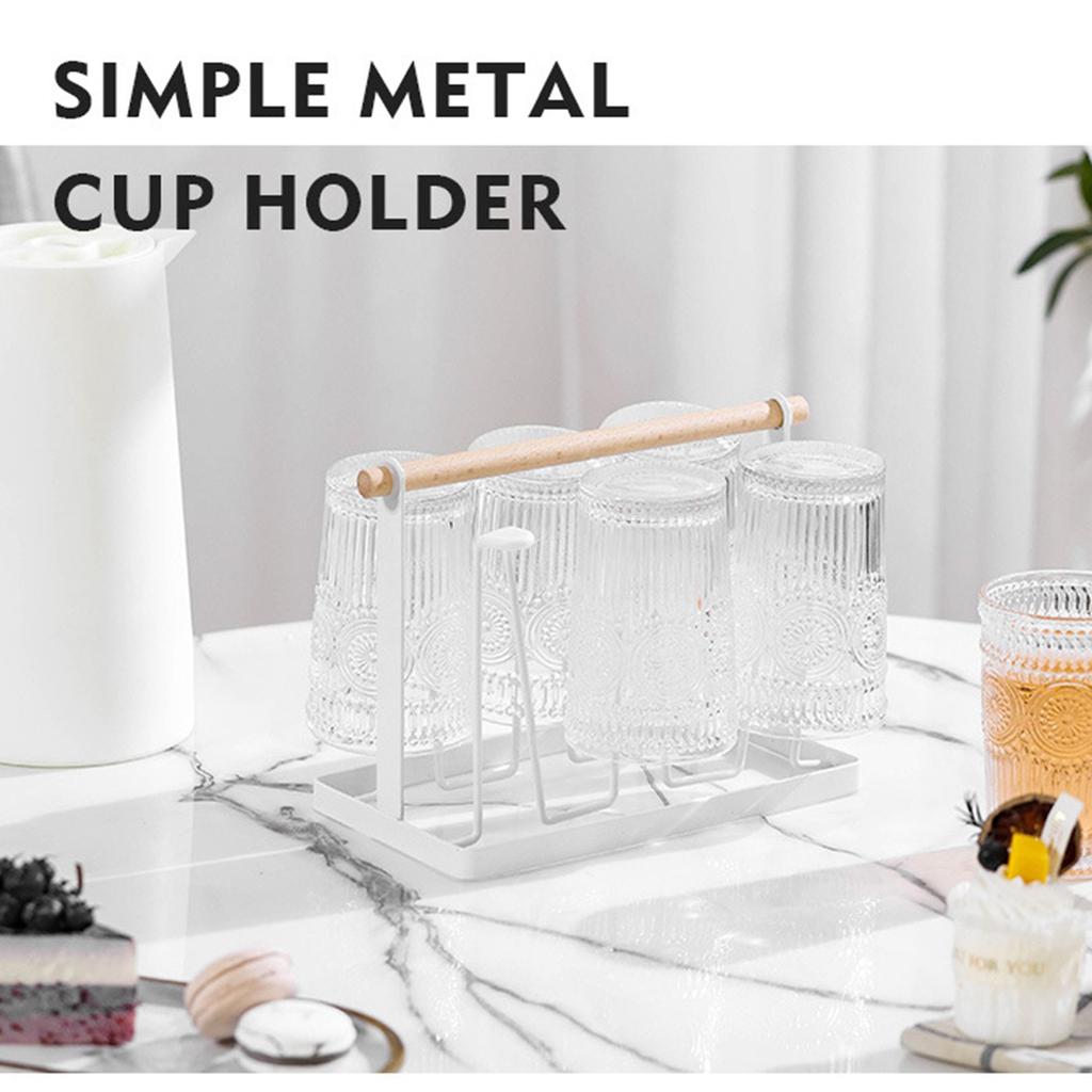 Tassentrocknerständer, 6 Haken, Holzgriff, galvanisiertes Eisen, Kunst, platzsparend, 13 x 23,5 x 18,5 cm, für Tassen