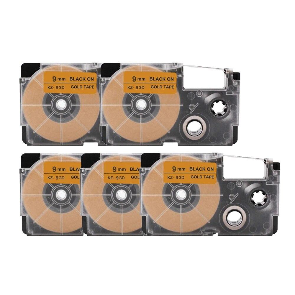 5 Packs 9mm Label Ribbons XR-9GN XR9BU XR9YW XR9WE Compatible for Casio EZ Label Printer KL8100 KL-100 KL-120 KL-750 Label Maker