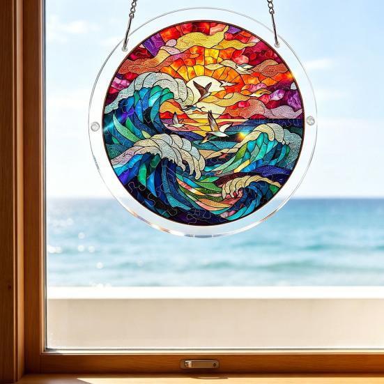 Puzzle in Acrilico Suncatcher Vetro Colorato Ornamento da Appendere alla Finestra Puzzle Fai da Te Pannello Suncatcher per Arredamento Casa Regali per Mamma Amici