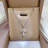 Light Luxury Micro-Inlaid Real Gold Cross Square Diamond Necklace Women'S New Collarbone Chain Light Luxury Niche Design