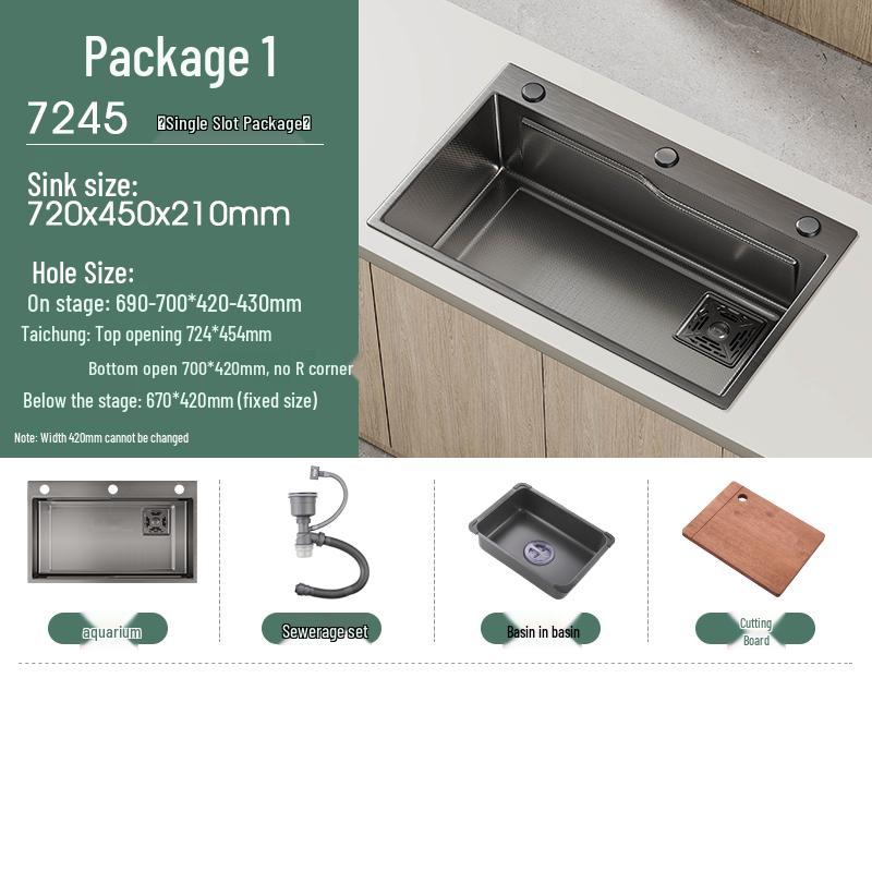 Handmade Gunmetal Gray SUS304 Stainless Steel Large Single Bowl Kitchen Sink