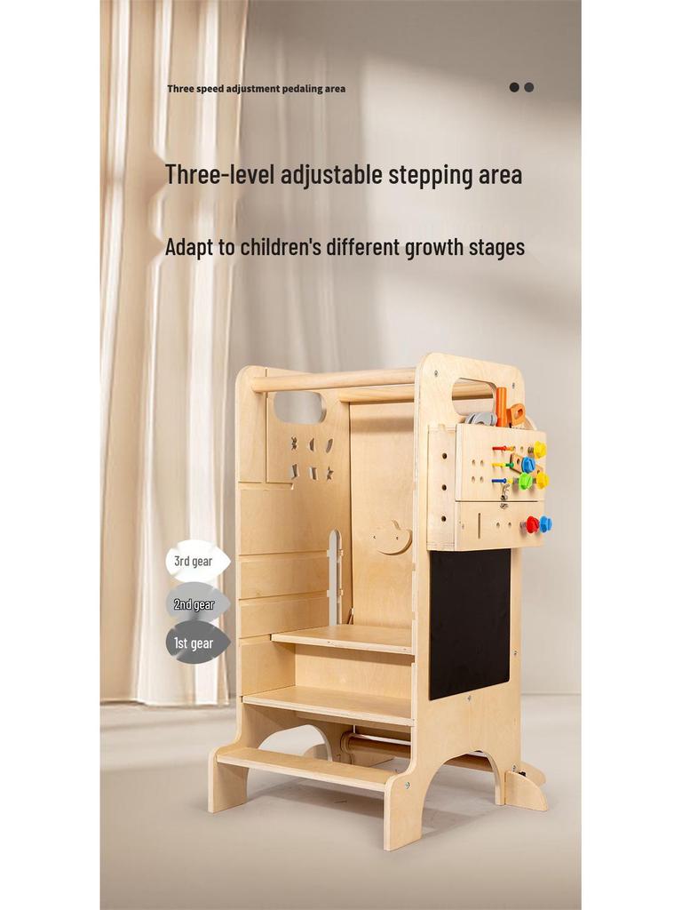 Adjustable Wooden Kitchen Step Stool for Children - Learning, Interactive, and Height-Increasing.