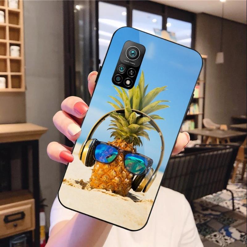 Etui na telefon Summer Beach Fruit Pineapple do Xiaomi 12 11T 10 9 Redmi Note 11 10 10S Pro Redmi 9 9A 8 czarne szkło PC
