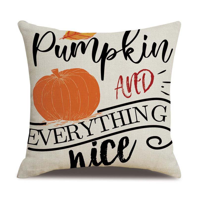 Thanksgiving Linen Pillowcase Autumn Pumpkin Print Pillow Cushion Cover