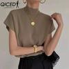 QICED Women's Fashion Casual Solid Color Print Short Sleeve Blouses & Shirts