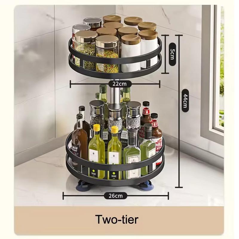 Kitchen Spice Rack 360°Rotating Seasoning Rack Storage Tray Rotating Multi Functional Kitchen Accessories No Punching Organize