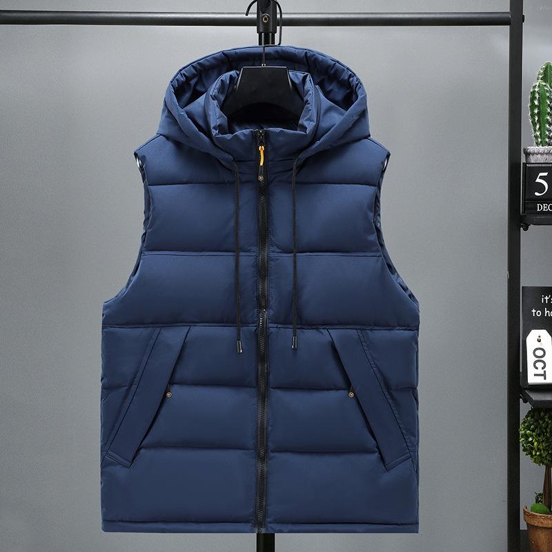 Herren Plus Size Color Block Baumwollweste mit abnehmbarer Kapuze - Herbst/Winter Lässige Weste