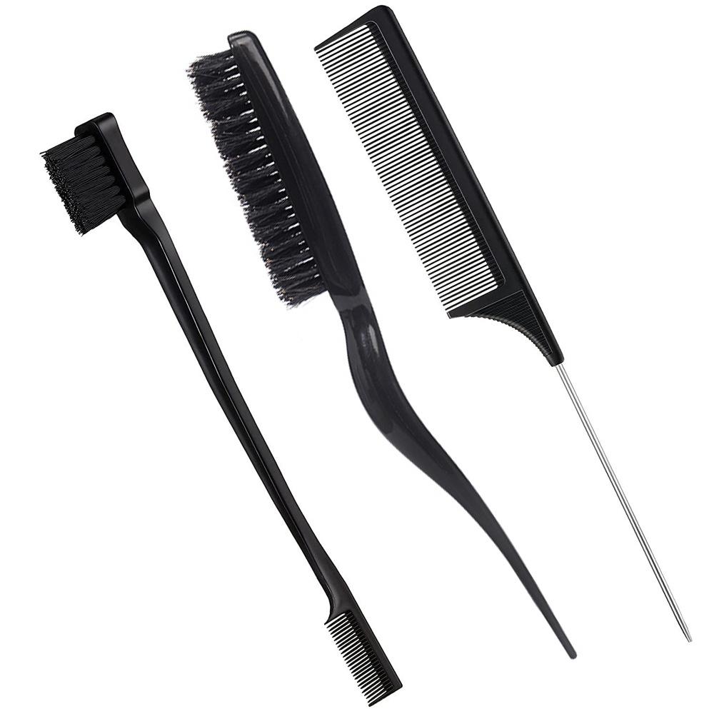 Hair Comb Three-Piece Set Highlight Dyeing Tip Tail Comb Eyebrow Brush Broken Hair Wig Styling Comb Disc Hair Set Hair Tools Household