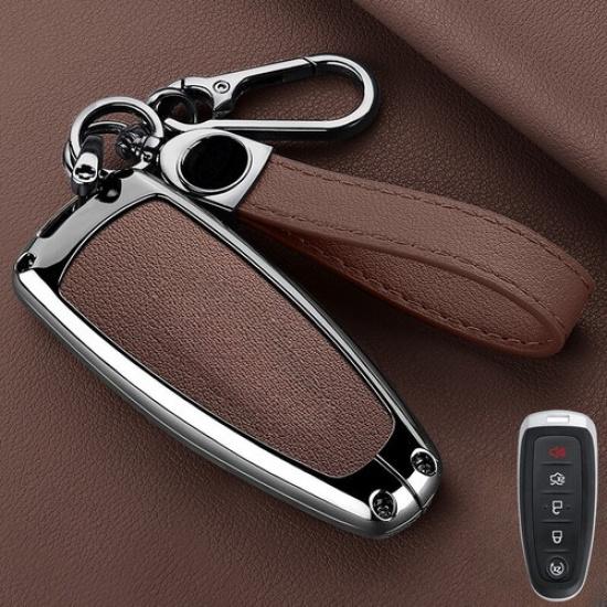 Zinc Alloy Leather Car Key Fob Case Cover Bag For Lincoln MKS MKT MKX Navigator