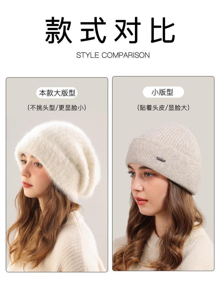 Fluffy Angora Hat Rabbit Fur Warm Winter Hat For Womans Cashmere Wool Soft Beanies Knitted Hat Outdoor Ski Female