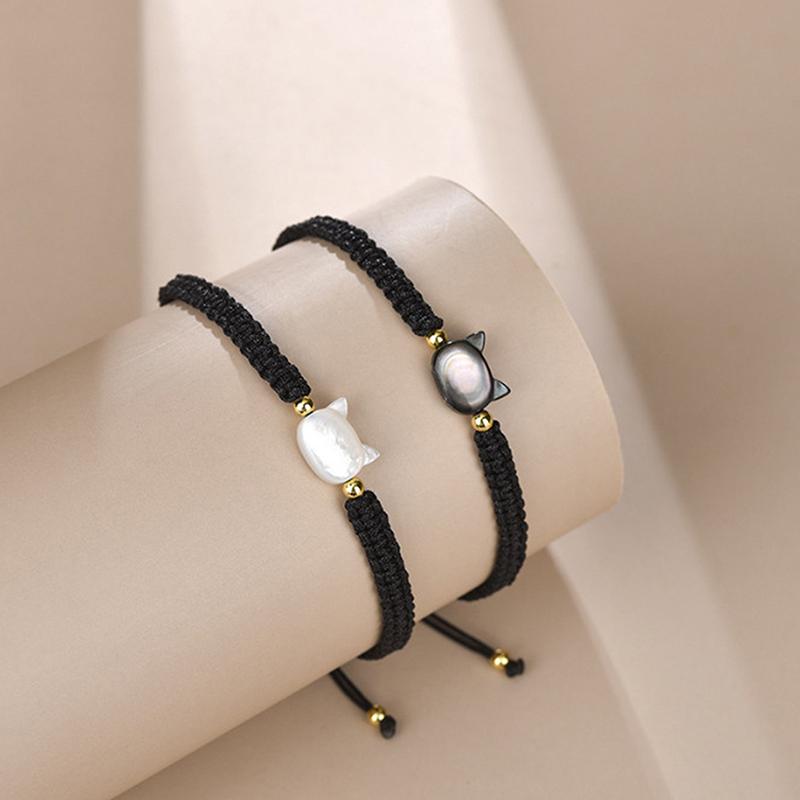 Pulseira de gato fofa feita à mão corda de mão pingentes ajustáveis pulseiras de casal acessórios de joias