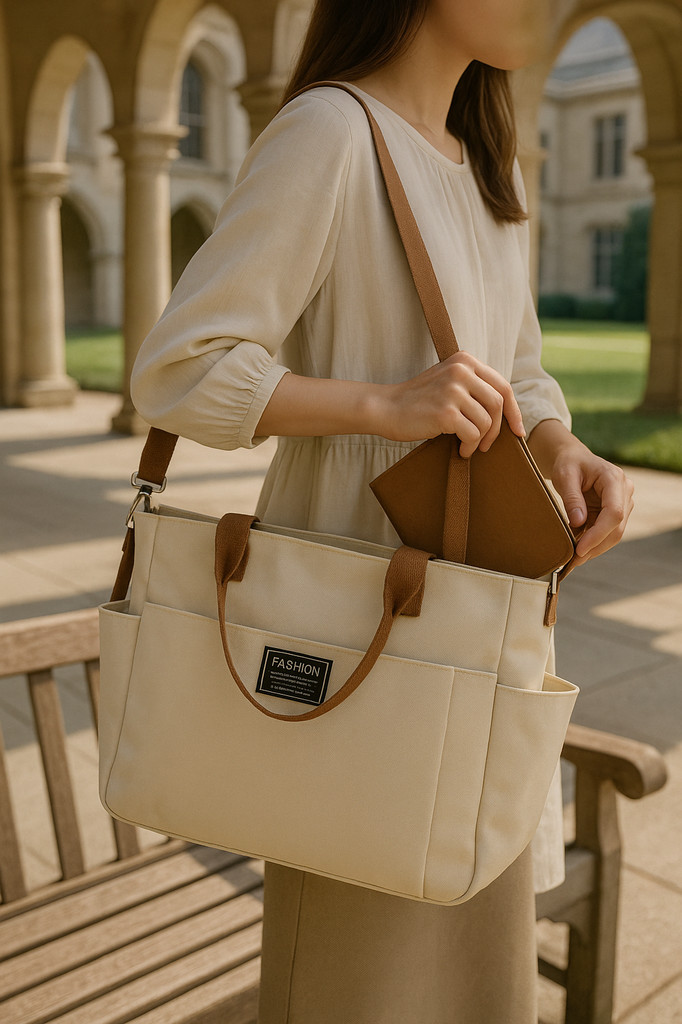 Minimalistische tragbare Einkaufstasche aus Canvas für Studentinnen mit großer Kapazität zum Pendeln, horizontale Einzelschultertasche, diagonale Überkreuzung