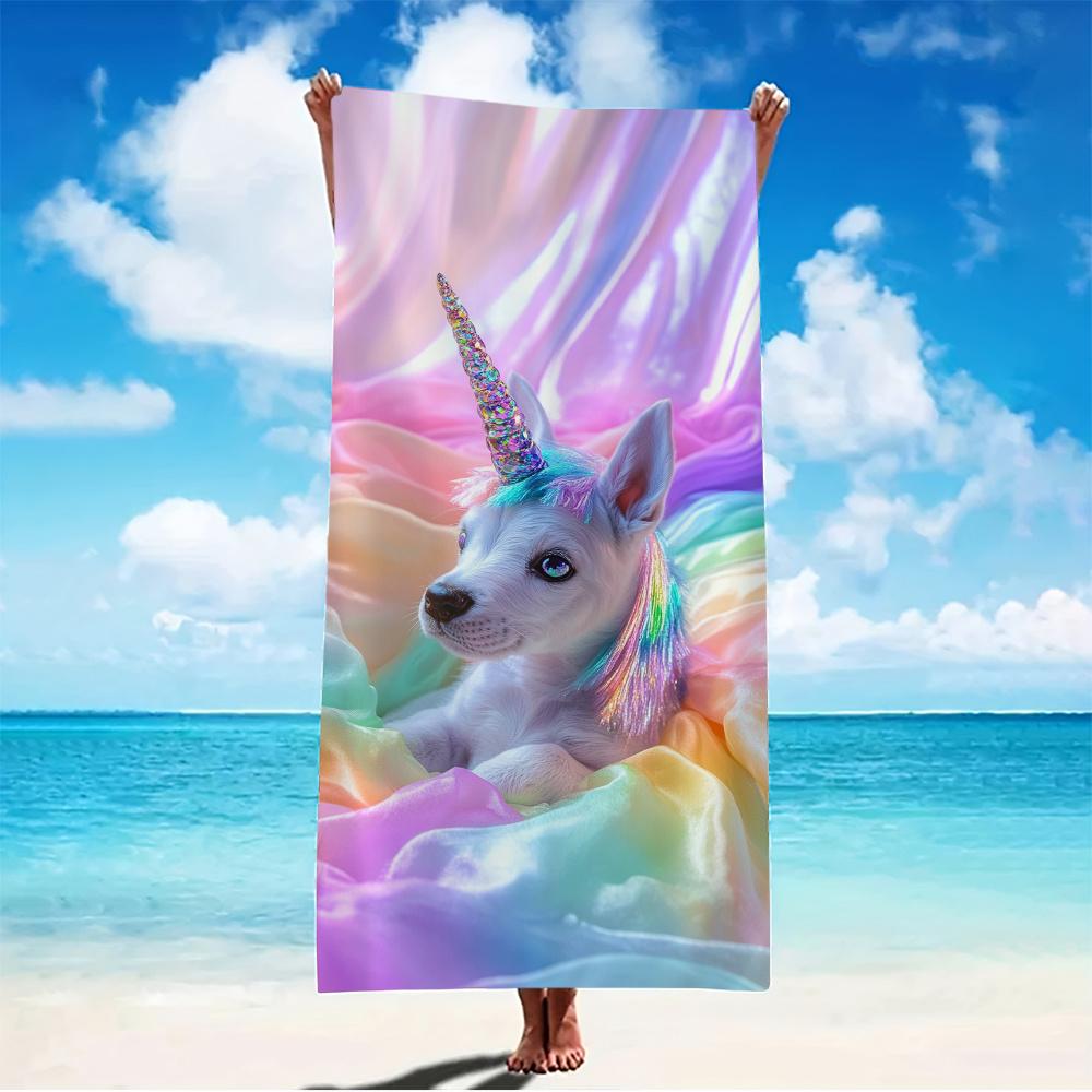 Unicorn Puppy Beach Towel for Summer Patterned Sunscreen And Windproof Suitable For Swimming Pool Camping Travel Blanket