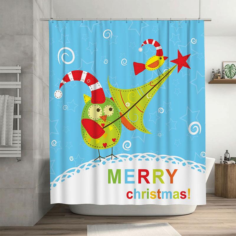 

Tu Festive Bird Shower Curtain Christmas Pattern Waterproof Bathroom Decor Holiday Home Textile Cute Animal Themed Washroom Cove W60H190(CM)-1 Pcs