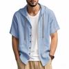 Herren Leichtes Atmungsaktives Leinen Kapuzenshirt Lässig Locker Geschnitten Kurzarm Knopfleiste Sommer Outdoor-Bekleidung