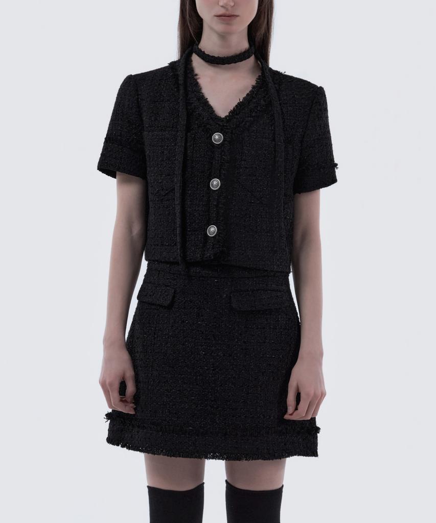 Mausolleum Fringed Tweed Skirt - Black