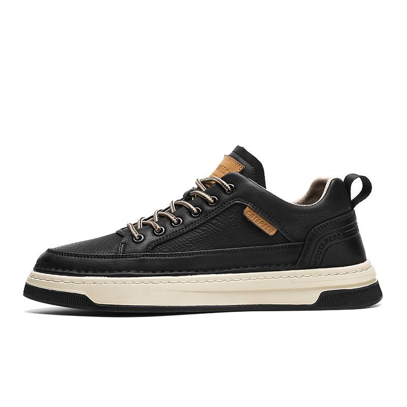 2022 Neue Herrenschuhe Koreanische Version Trend Lässige Lederpaneel-Schuhe Herren Sport Low-Top Runde Zehenpartie Schnürschuhe Trendschuhe