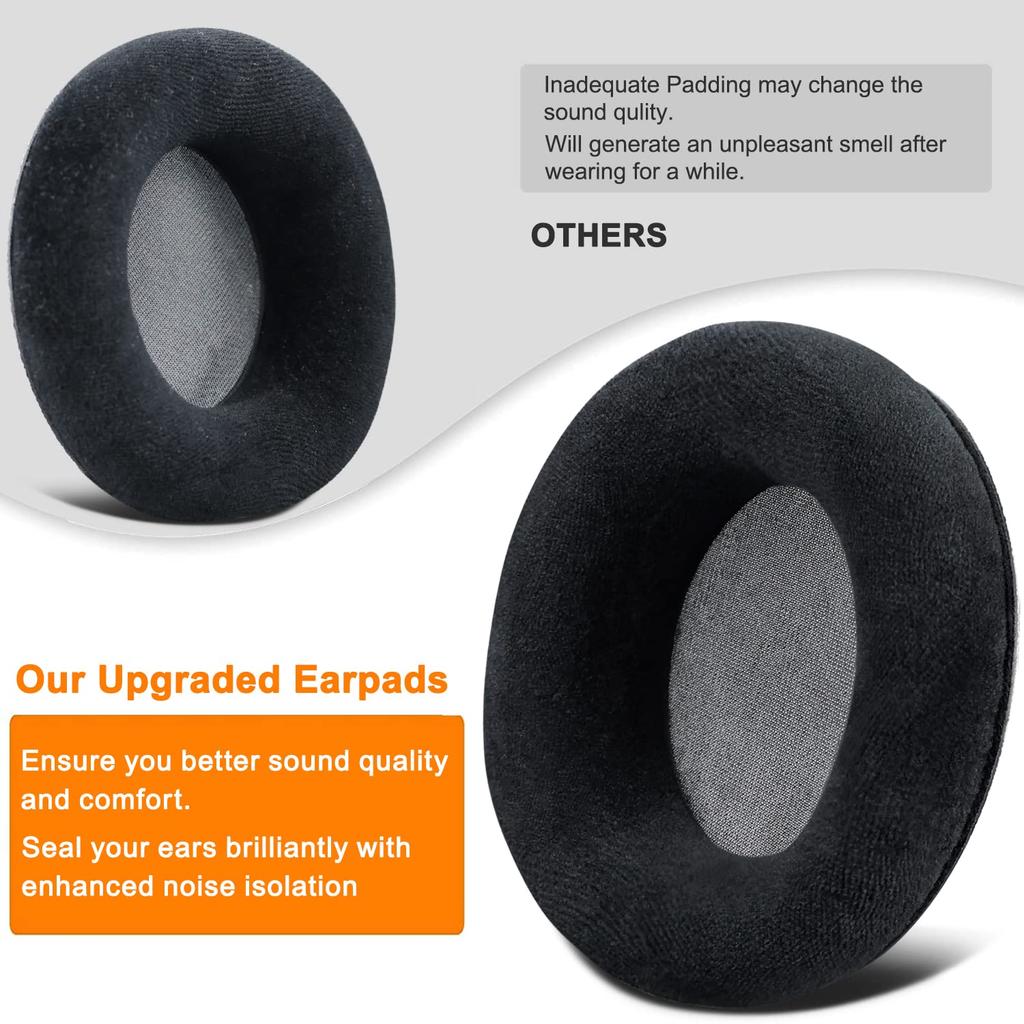 SOULWIT Replacement Ear Pads/Cushions for AKG K701, K702, Q701, Q702, K601, K612, and K712 Headphones, Soft Velour Headset Compatible, Black