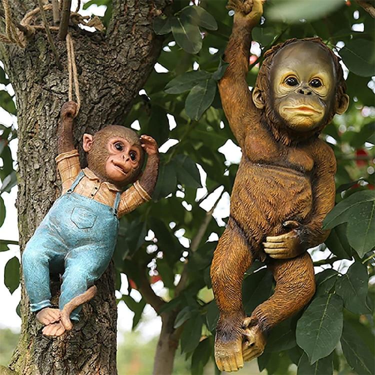 Monkey Hanging Miniature Sculpture Resins Animal Decorative Figurine Ornament For Garden Patios Wall Or Shelf Decors
