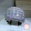 New Luxury Round 925 Sterling Silver Bling Zircon Engagement Ring For Women Lady Anniversary Gift Jewelry Bulk Sell