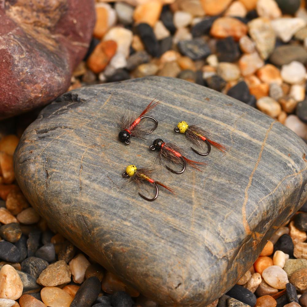 6PCS Jig Tungsten Bead Head Nymph Euro Nymph Fast Sinking Barbless Hook Fly Fishing For Trout Grayling Panfish Insect Baits Lure