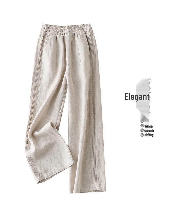 Women's Summer 2024 High Waist Cotton Linen Wide Leg Pants: Loose, Slimming, Casual, Thin Drape Style