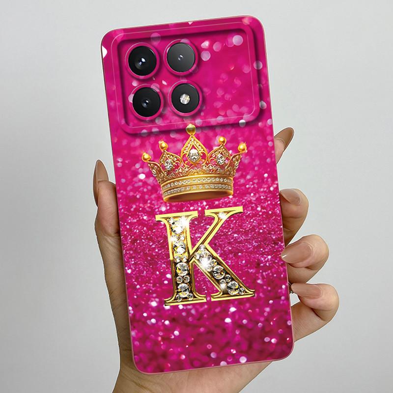 For Xiaomi Poco X6 Pro 5G Fashion Crown Initial Letter Couple Phone Case PocoX6 Pro 5G Soft Silicone TPU Lens Protective Casing