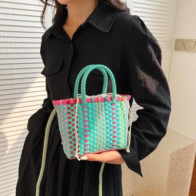 Bolsos de mano tejidos coloridos para mujer, bolso de hombro para la playa de verano, marca, bolsos lindos y bolso de mano de diseñador, bolso bandolera