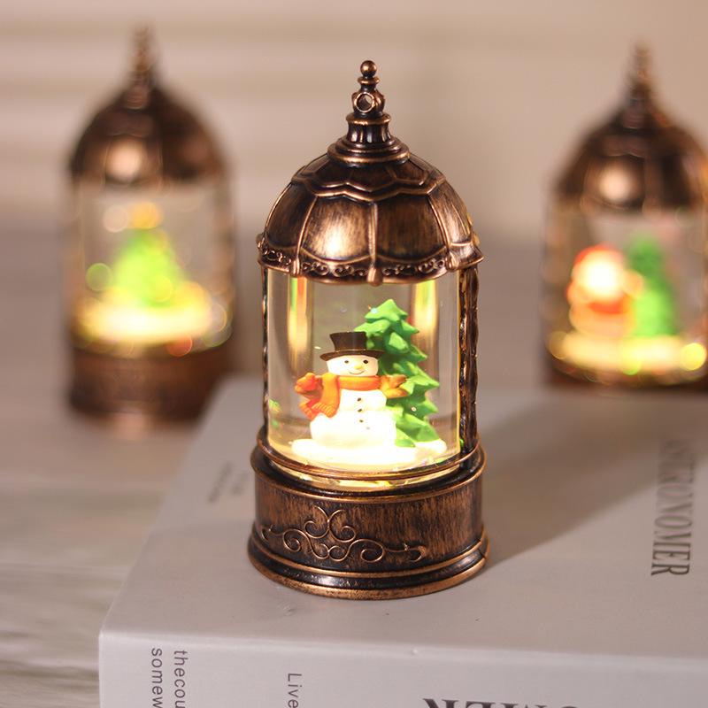 Retro Lantern-Style LED Snowfall Christmas Music Box Crystal Ball Ornament Night Light