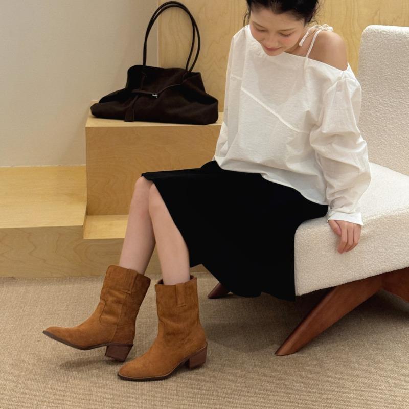 New Style Luxury Autumn And Winter Women'S Thick Heel High Short Boots Fashion Pointed Casual Plus Size Women'S Calf Boots