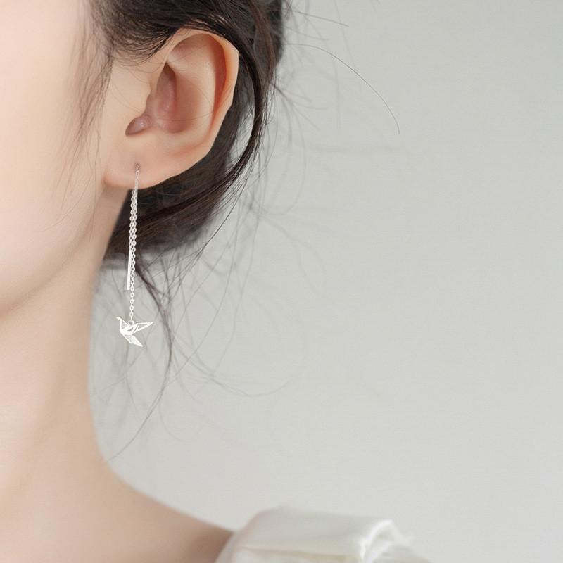 Diamond Sparkling Yixuan Origami Crane Ear Threader Popular Chain Element Design